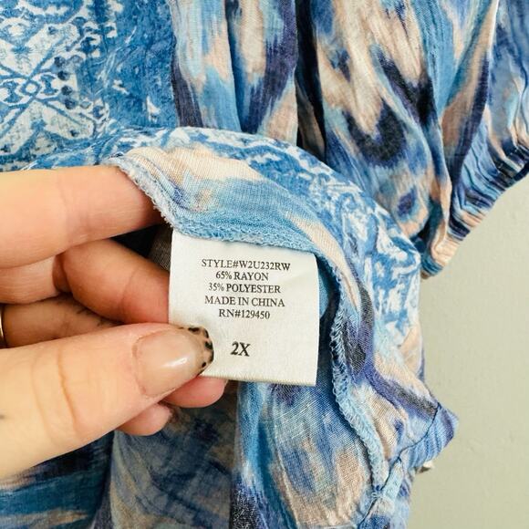 Fred David Blue And Pink Boho Tunic Women’s Size 2X - Picture 3 of 7